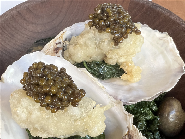 fried oyster with caviar